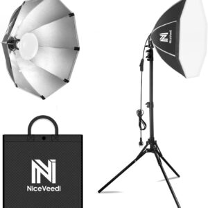 Softbox Photography Lighting Kit, NiceVeedi 20" Softbox Lighting Kit with 5400K 650W Equivalen LED Bulbs & 63" Tripod Stand, Studio Light Kit for Photography Portraits Advertise Shooting, Video Record