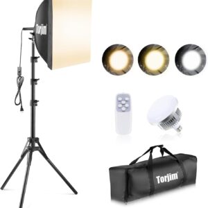 Torjim Softbox Photography Lighting Kit, 16'' x 16'' Professional Softbox Lighting Kit with 85W 3000-7500K LED Bulbs, Studio Lights for Photography/Video Recording/Live Streaming