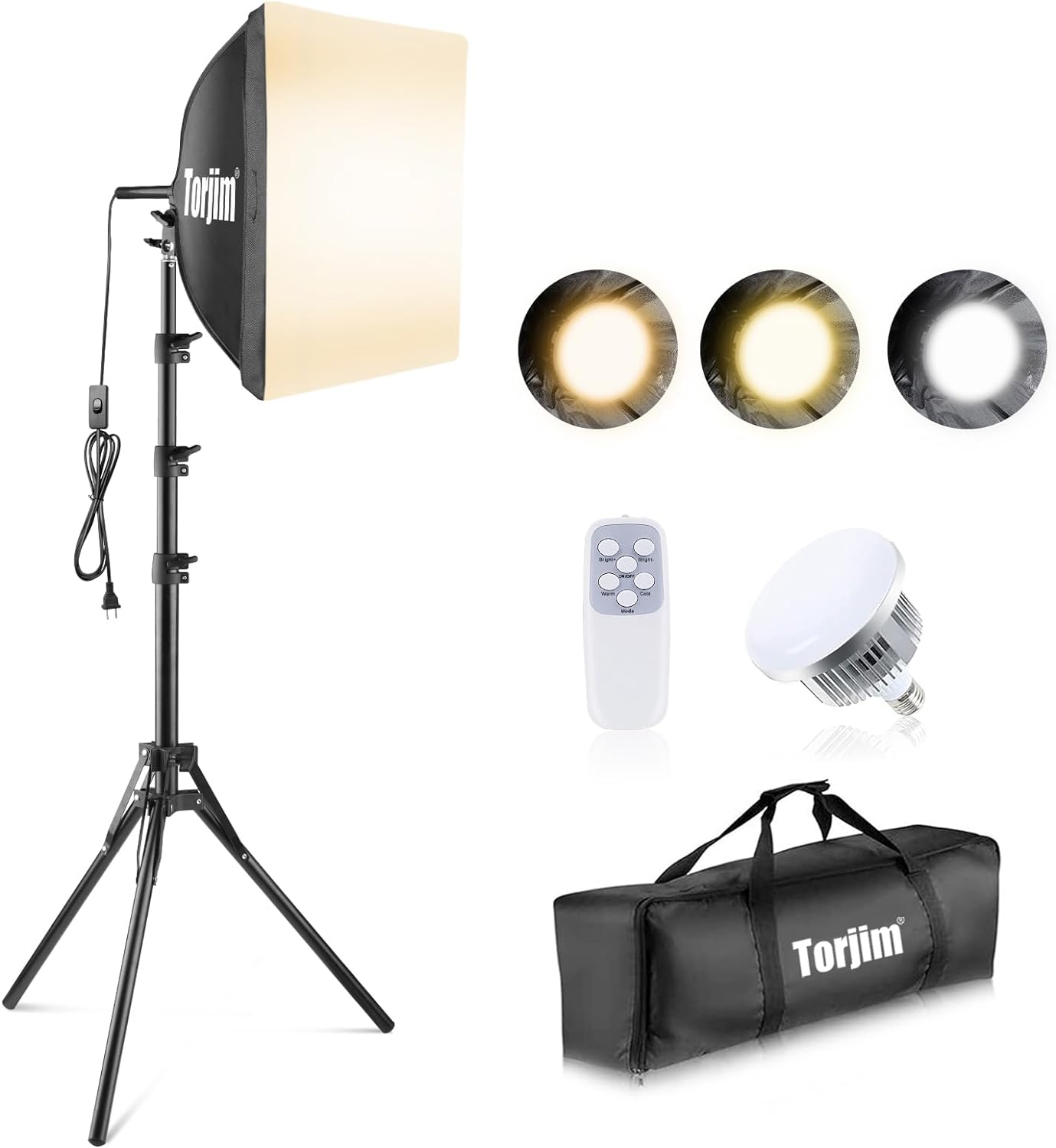 Torjim Softbox Photography Lighting Kit, 16'' x 16'' Professional Softbox Lighting Kit with 85W 3000-7500K LED Bulbs, Studio Lights for Photography/Video Recording/Live Streaming