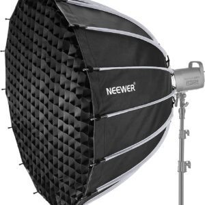NEEWER 47.2inch/120cm Parabolic Softbox Quick Set up Quick Folding, with Diffusers/Honeycomb Grid/Bag, Compatible with Aputure 120d Light Dome Godox sl60w NEEWER RGB CB60 and Other Bowens Mount Lights