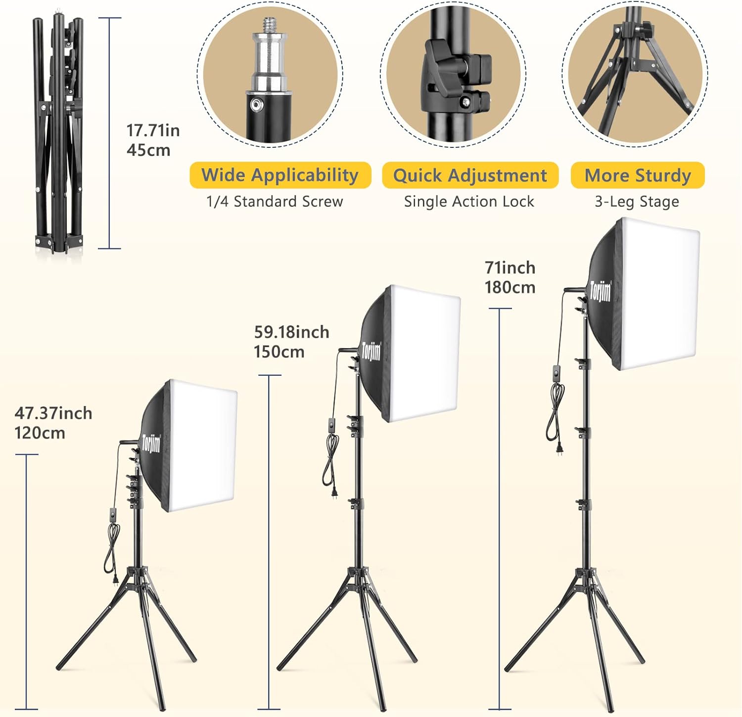 Torjim Softbox Photography Lighting Kit, 16'' x 16'' Professional Softbox Lighting Kit with 85W 3000-7500K LED Bulbs, Studio Lights for Photography/Video Recording/Live Streaming - Image 3