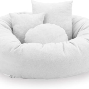 4 Pcs Newborn Photo Props Baby Photography Basket Pictures Infant Posing Props Infant Posing Props Soft Baby Posing Donut Pillows for Baby 0-3 Month, 1 Photo Donut, 3 Posing Pillows (White)