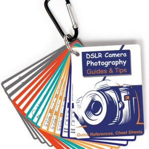 DSLR Cheat Sheet for Canon, Nikon, Sony, Camera Accessories Quick Reference Cards Photography Guides & Tips: Settings, Exposure, Modes, Composition, Lighting etc 4×3 inch