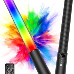 RGB Video Light Wand, Handheld Multi Color LED Photography Light Stick with Remote Control, Dimmable 2500K-6500K CRI97+ Full-Color LED Light with 2500mAh Rechargeable Battery, 12 Light Scenes