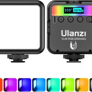 ULANZI VL49 RGB Video Lights, LED Camera Light 360° Full Color Portable Photography Lighting w 3 Cold Shoe, 2000mAh Rechargeable CRI 95+ 2500-9000K Dimmable Panel Lamp Support Magnetic Attraction